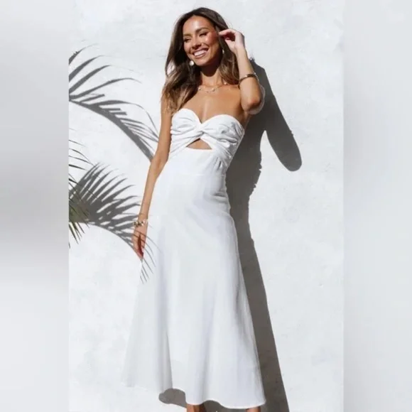 Petal & Pup Strapless cut out twist top linen midi dress nwot - Picture 1 of 15